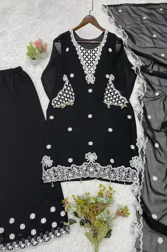 Black georgette embroidered palazzo set