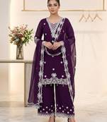 Plum georgette embroidered palazzo set