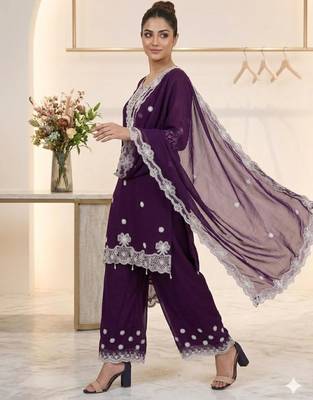 Plum georgette embroidered palazzo set 2