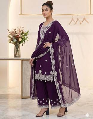 Plum georgette embroidered palazzo set 3