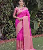 PINK ART SILK BANARASI JACUARD WORK SAREE WITH UNSTITCHED BLOUSE PIECE