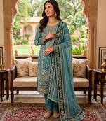 Green faux georgette embroidered kurta set