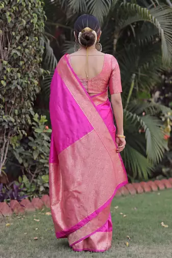 PINK ART SILK BANARASI JACUARD WORK SAREE WITH UNSTITCHED BLOUSE PIECE