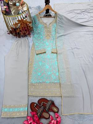 Blue faux georgette embroidered palazzo set 3