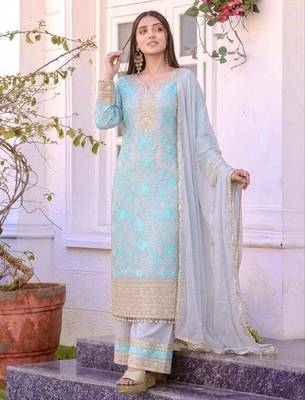 Blue faux georgette embroidered palazzo set 4