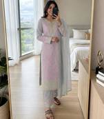 Pink faux georgette embroidered palazzo set