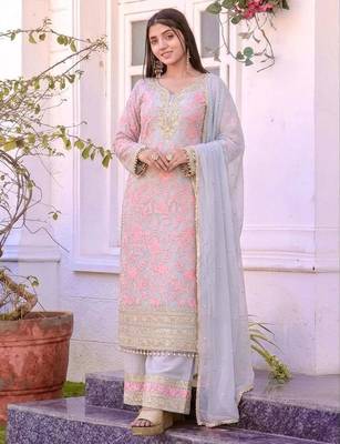 Pink faux georgette embroidered palazzo set 2