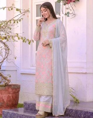Pink faux georgette embroidered palazzo set 3