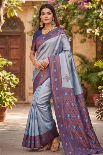 BLUE RAMA ART SILK BANARASI JACUARD WORK SAREE WITH UNSTITCHED BLOUSE PIECE