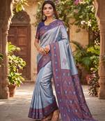 BLUE RAMA ART SILK BANARASI JACUARD WORK SAREE WITH UNSTITCHED BLOUSE PIECE