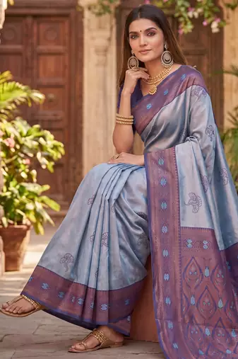 BLUE RAMA ART SILK BANARASI JACUARD WORK SAREE WITH UNSTITCHED BLOUSE PIECE