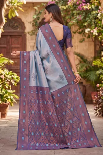 BLUE RAMA ART SILK BANARASI JACUARD WORK SAREE WITH UNSTITCHED BLOUSE PIECE