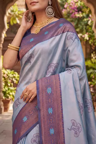 BLUE RAMA ART SILK BANARASI JACUARD WORK SAREE WITH UNSTITCHED BLOUSE PIECE