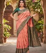 GAJRI GREEN ART SILK BANARASI JACUARD WORK SAREE WITH UNSTITCHED BLOUSE PIECE