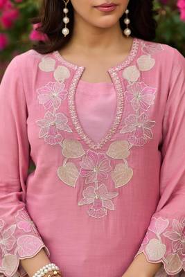 Pink satin embroidered palazzo set 1