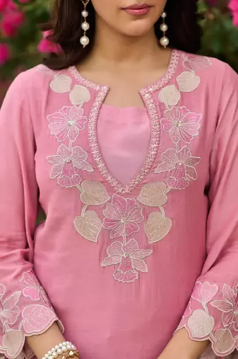 Pink satin embroidered palazzo set