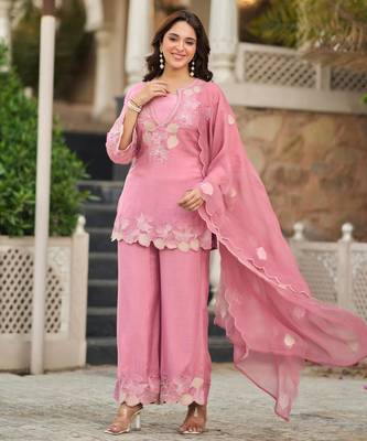 Pink satin embroidered palazzo set 3