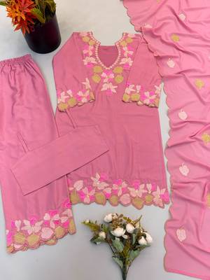 Pink satin embroidered palazzo set 4