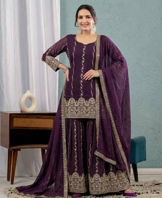 Plum silk blend embroidered palazzo set 2