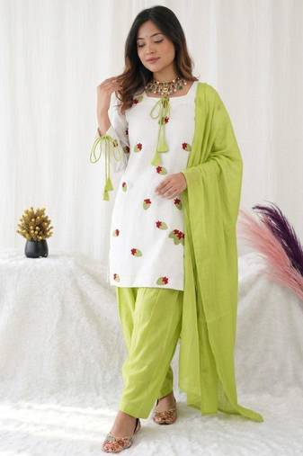 White cotton silk embroidered farshi salwar set