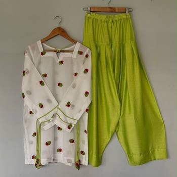 White cotton silk embroidered farshi salwar set 2