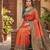ORANGE GREEN ART SILK BANARASI JACUARD WORK SAREE WITH UNSTITCHED BLOUSE PIECE