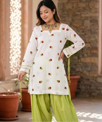 White cotton silk embroidered farshi salwar set 4