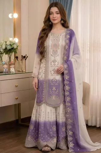 Multicolor georgette embroidered palazzo set