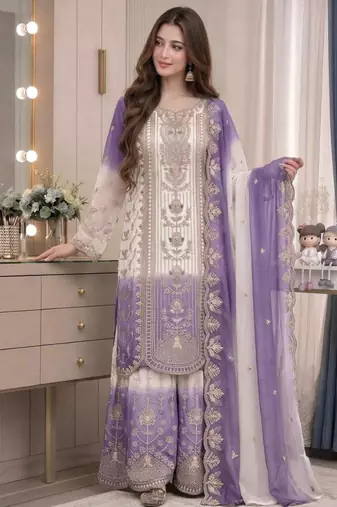 Multicolor georgette embroidered palazzo set