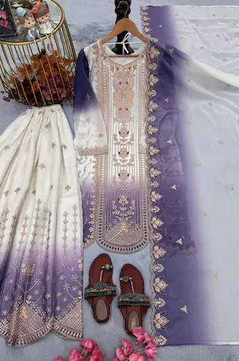 Multicolor georgette embroidered palazzo set
