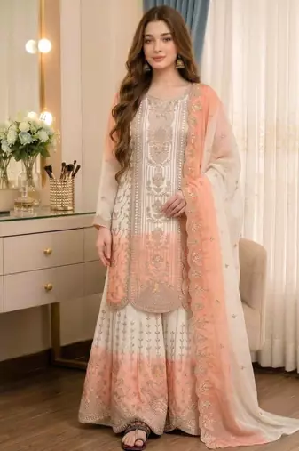 Multicolor georgette embroidered palazzo set