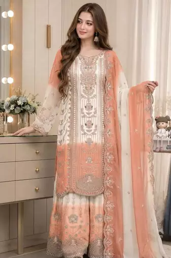 Multicolor georgette embroidered palazzo set