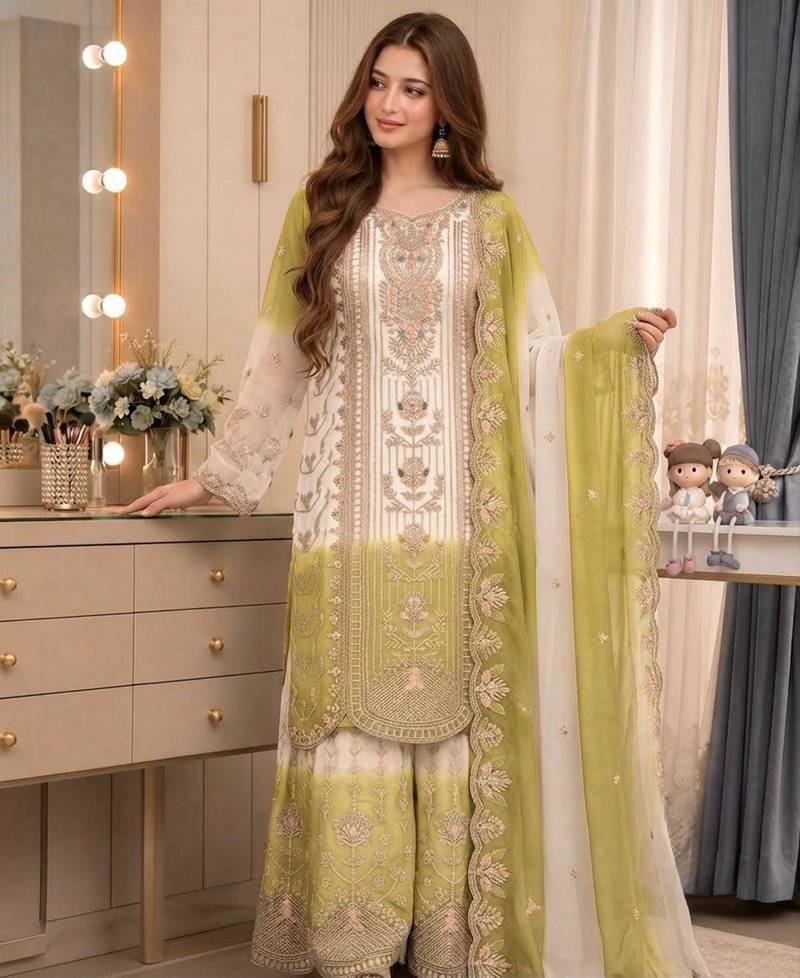 Multicolor georgette embroidered palazzo set