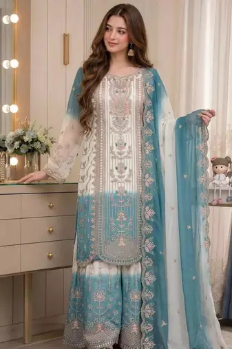 Multicolor georgette embroidered palazzo set