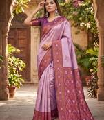 PURPLE WINE ART SILK BANARASI JACUARD WORK SAREE WITH UNSTITCHED BLOUSE PIECE
