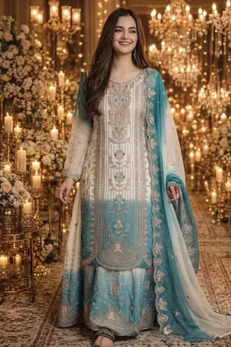 Multicolor georgette embroidered palazzo set