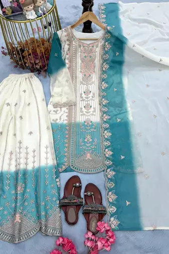 Multicolor georgette embroidered palazzo set