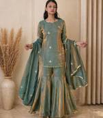 Champagne silk blend embroidered sharara set