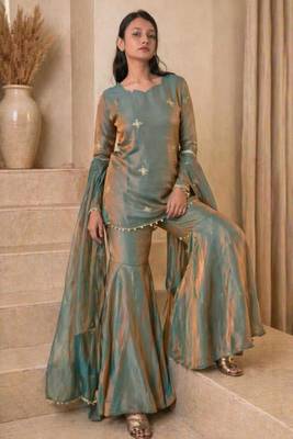 Champagne silk blend embroidered sharara set 2