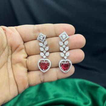 heart ruby red cz necklace earrings set, silver plated bridal jewellery 4