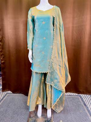 Champagne silk blend embroidered sharara set 4