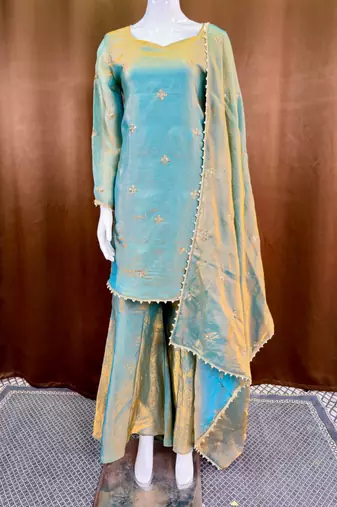 Champagne silk blend embroidered sharara set