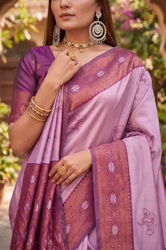 PURPLE WINE ART SILK BANARASI JACUARD WORK SAREE WITH UNSTITCHED BLOUSE PIECE