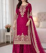 Rani-pink silk blend embroidered palazzo set