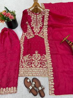 Rani-pink silk blend embroidered palazzo set 2