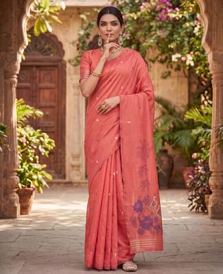 GAJRI LINEN JACUARD WORK SAREE WITH UNSTITCHED BLOUSE PIECE 1