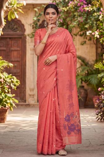 GAJRI LINEN JACUARD WORK SAREE WITH UNSTITCHED BLOUSE PIECE