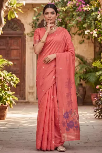 GAJRI LINEN JACUARD WORK SAREE WITH UNSTITCHED BLOUSE PIECE