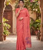 GAJRI LINEN JACUARD WORK SAREE WITH UNSTITCHED BLOUSE PIECE