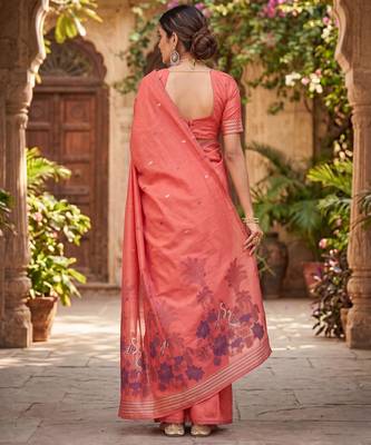 GAJRI LINEN JACUARD WORK SAREE WITH UNSTITCHED BLOUSE PIECE 3